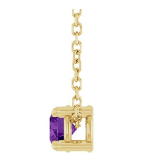 88436 Necklace Set 14K Yellow Round Natural Amethyst 4 Mm 16-18 In Polished Natural Amethyst Solitaire Slide Necklace