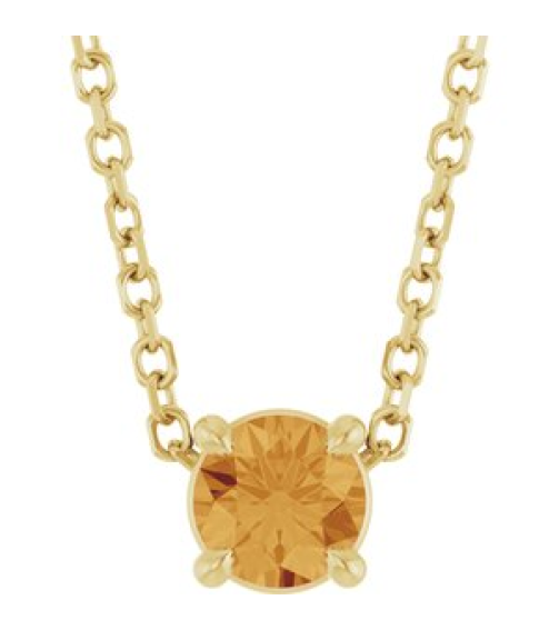 88436 Necklace Set 14K Yellow Round Natural Citrine 4 Mm 16-18 In Polished Natural Citrine Solitaire Slide Necklace