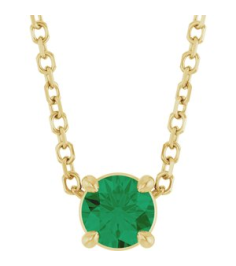 88436 Necklace Set 14K Yellow Round Natural Emerald 4 Mm 16-18 In Polished Natural Emerald Solitaire Slide Necklace