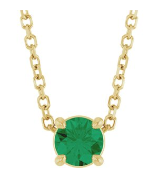 88436 Necklace Set 14K Yellow Round Natural Emerald 4 Mm 16-18 In Polished Natural Emerald Solitaire Slide Necklace