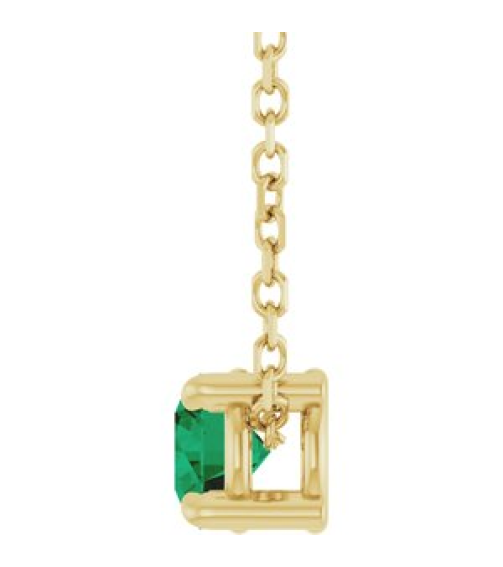 88436 Necklace Set 14K Yellow Round Natural Emerald 4 Mm 16-18 In Polished Natural Emerald Solitaire Slide Necklace