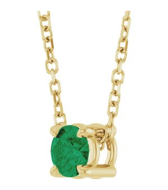 88436 Necklace Set 14K Yellow Round Natural Emerald 4 Mm 16-18 In Polished Natural Emerald Solitaire Slide Necklace