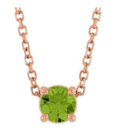 88436 Necklace Set 14K Rose Round Natural Peridot 4 Mm 16-18 In Polished Natural Peridot Solitaire Slide Necklace