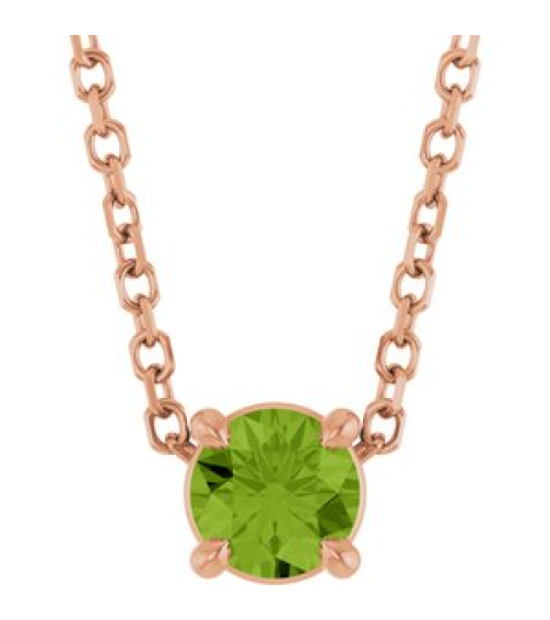 88436 Necklace Set 14K Rose Round Natural Peridot 4 Mm 16-18 In Polished Natural Peridot Solitaire Slide Necklace