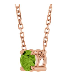88436 Necklace Set 14K Rose Round Natural Peridot 4 Mm 16-18 In Polished Natural Peridot Solitaire Slide Necklace