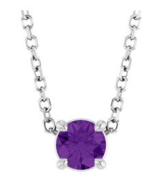 88436 Necklace Set Platinum Round Natural Amethyst 4 Mm 16-18 In Polished Natural Amethyst Solitaire Slide Necklace