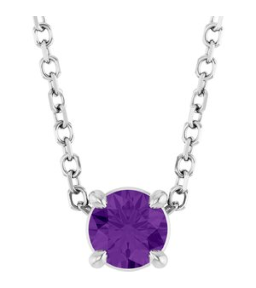88436 Necklace Set Platinum Round Natural Amethyst 4 Mm 16-18 In Polished Natural Amethyst Solitaire Slide Necklace