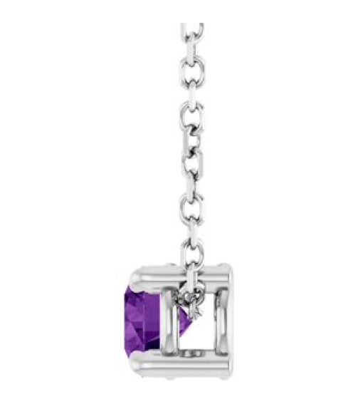 88436 Necklace Set Platinum Round Natural Amethyst 4 Mm 16-18 In Polished Natural Amethyst Solitaire Slide Necklace