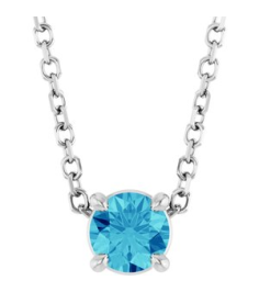88436 Necklace Set Sterling Silver Round Natural Blue Zircon 4 Mm 16-18 In Polished Natural Blue Zircon Solitaire Slide Necklace