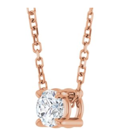 88436 Necklace Set 14K Rose Round Natural Diamond 4Mm 15 Ct I1, G-H 16-18 In Polished 15 Ct Natural Diamond Solitaire Slide Necklace