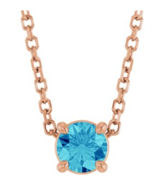 88436 Necklace Set 14K Rose Round Natural Blue Zircon 4 Mm 16-18 In Polished Natural Blue Zircon Solitaire Slide Necklace