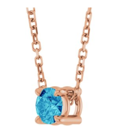 88436 Necklace Set 14K Rose Round Natural Blue Zircon 4 Mm 16-18 In Polished Natural Blue Zircon Solitaire Slide Necklace