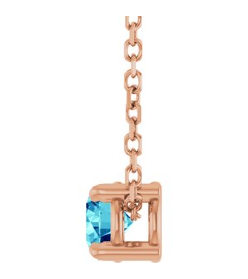 88436 Necklace Set 14K Rose Round Natural Blue Zircon 4 Mm 16-18 In Polished Natural Blue Zircon Solitaire Slide Necklace