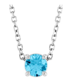 88436 Necklace Set Platinum Round Natural Aquamarine 4 Mm 16-18 In Polished Natural Aquamarine Solitaire Slide Necklace