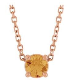 88436 Necklace Set 14K Rose Round Natural Citrine 4 Mm 16-18 In Polished Natural Citrine Solitaire Slide Necklace