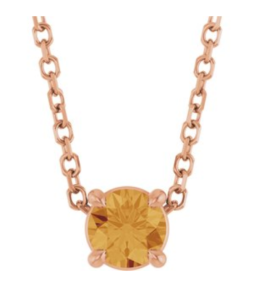 88436 Necklace Set 14K Rose Round Natural Citrine 4 Mm 16-18 In Polished Natural Citrine Solitaire Slide Necklace