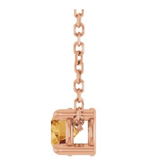 88436 Necklace Set 14K Rose Round Natural Citrine 4 Mm 16-18 In Polished Natural Citrine Solitaire Slide Necklace