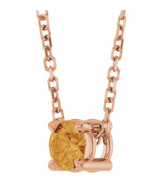 88436 Necklace Set 14K Rose Round Natural Citrine 4 Mm 16-18 In Polished Natural Citrine Solitaire Slide Necklace