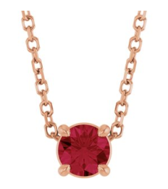 88436 Necklace Set 14K Rose Round Lab-Grown Ruby 4 Mm 16-18 In Polished Lab-Grown Ruby Solitaire Slide Necklace