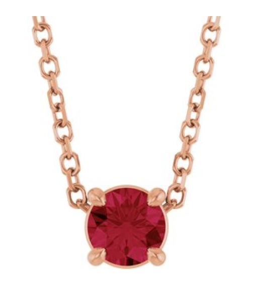 88436 Necklace Set 14K Rose Round Lab-Grown Ruby 4 Mm 16-18 In Polished Lab-Grown Ruby Solitaire Slide Necklace