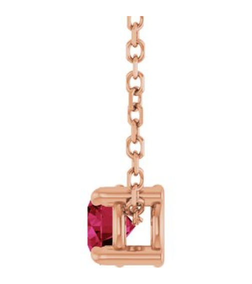 88436 Necklace Set 14K Rose Round Lab-Grown Ruby 4 Mm 16-18 In Polished Lab-Grown Ruby Solitaire Slide Necklace
