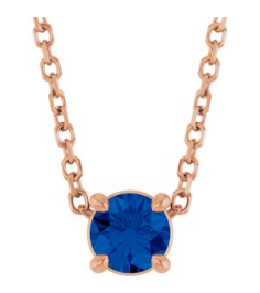 88436 Necklace Set 14K Rose Round Lab-Grown Blue Sapphire 4 Mm 16-18 In Polished Lab-Grown Blue Sapphire Solitaire Slide Necklace