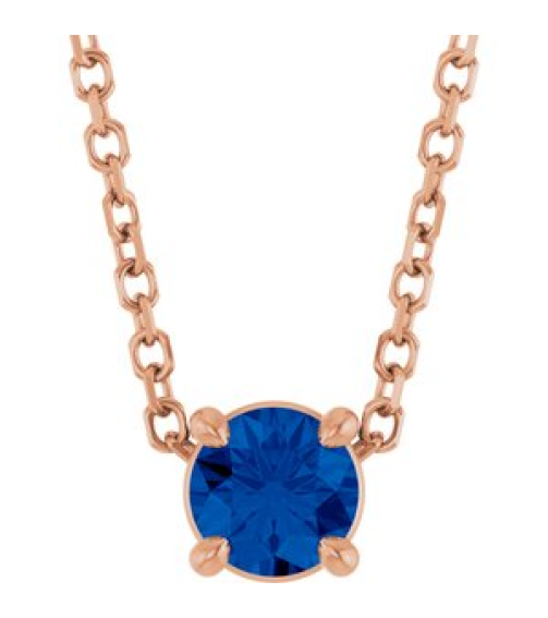 88436 Necklace Set 14K Rose Round Lab-Grown Blue Sapphire 4 Mm 16-18 In Polished Lab-Grown Blue Sapphire Solitaire Slide Necklace