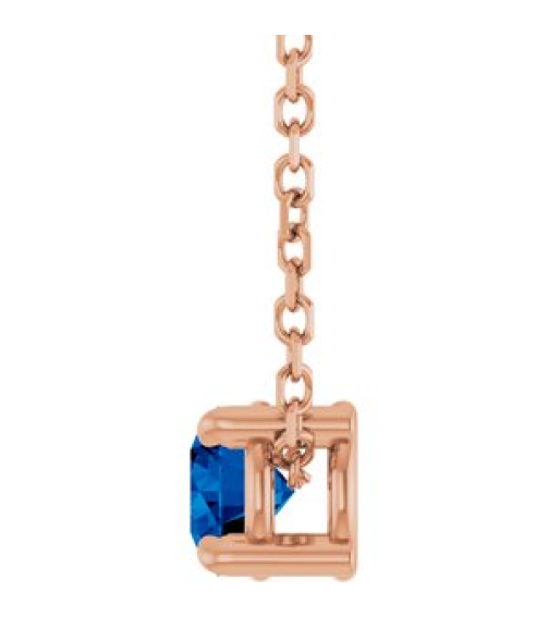 88436 Necklace Set 14K Rose Round Lab-Grown Blue Sapphire 4 Mm 16-18 In Polished Lab-Grown Blue Sapphire Solitaire Slide Necklace