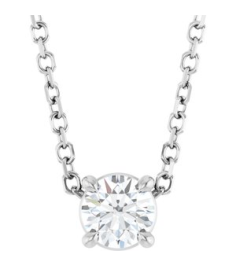 88436 Necklace Set Sterling Silver Round Natural Diamond 4Mm 15 Ct I1, G-H 16-18 In Polished 15 Ct Natural Diamond Solitaire Slide Necklace