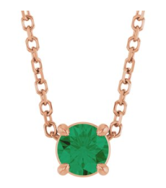 88436 Necklace Set 14K Rose Round Lab-Grown Emerald 4 Mm 16-18 In Polished Lab-Grown Emerald Solitaire Slide Necklace