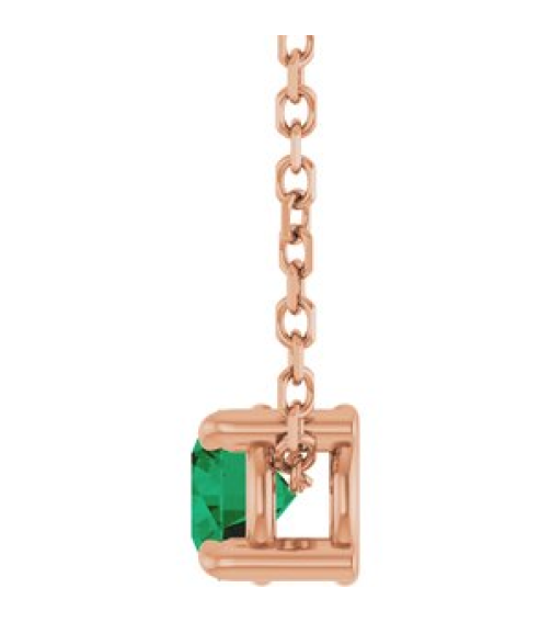 88436 Necklace Set 14K Rose Round Lab-Grown Emerald 4 Mm 16-18 In Polished Lab-Grown Emerald Solitaire Slide Necklace