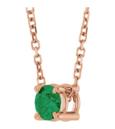 88436 Necklace Set 14K Rose Round Lab-Grown Emerald 4 Mm 16-18 In Polished Lab-Grown Emerald Solitaire Slide Necklace