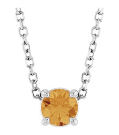 88436 Necklace Set Sterling Silver Round Natural Citrine 4 Mm 16-18 In Polished Natural Citrine Solitaire Slide Necklace