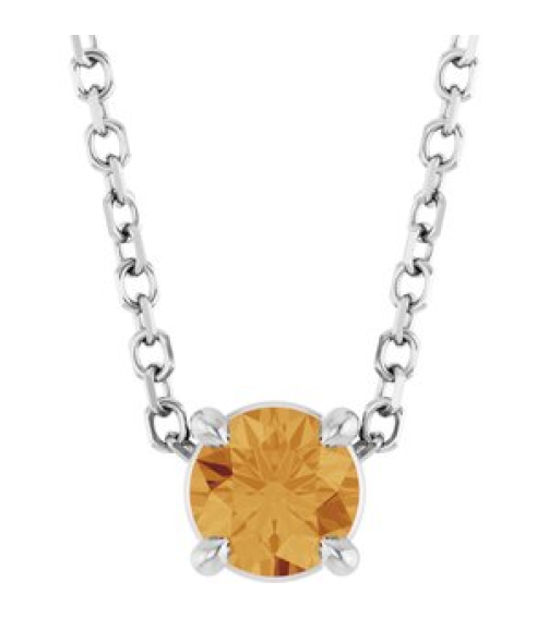 88436 Necklace Set Sterling Silver Round Natural Citrine 4 Mm 16-18 In Polished Natural Citrine Solitaire Slide Necklace