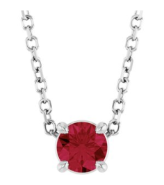 88436 Necklace Set Sterling Silver Round Natural Ruby 4 Mm 16-18 In Polished Natural Ruby Solitaire Slide Necklace