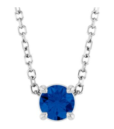 88436 Necklace Set Sterling Silver Round Lab-Grown Blue Sapphire 4 Mm 16-18 In Polished Lab-Grown Blue Sapphire Solitaire Slide Necklace