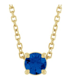 88436 Necklace Set 14K Yellow Round Lab-Grown Blue Sapphire 4 Mm 16-18 In Polished Lab-Grown Blue Sapphire Solitaire Slide Necklace