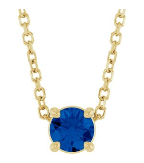 88436 Necklace Set 14K Yellow Round Lab-Grown Blue Sapphire 4 Mm 16-18 In Polished Lab-Grown Blue Sapphire Solitaire Slide Necklace