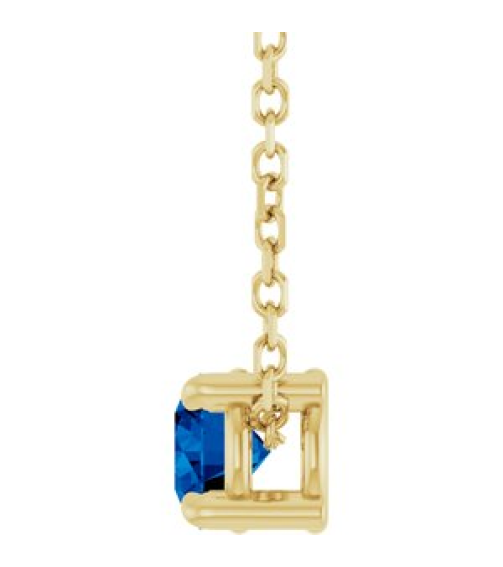 88436 Necklace Set 14K Yellow Round Lab-Grown Blue Sapphire 4 Mm 16-18 In Polished Lab-Grown Blue Sapphire Solitaire Slide Necklace