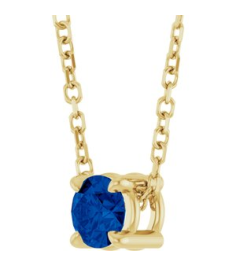 88436 Necklace Set 14K Yellow Round Lab-Grown Blue Sapphire 4 Mm 16-18 In Polished Lab-Grown Blue Sapphire Solitaire Slide Necklace