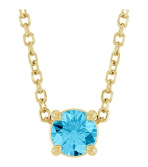 88436 Necklace Set 14K Yellow Round Natural Aquamarine 4 Mm 16-18 In Polished Natural Aquamarine Solitaire Slide Necklace