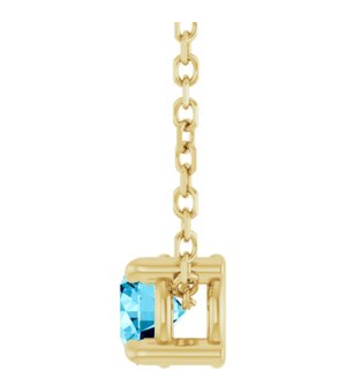 88436 Necklace Set 14K Yellow Round Natural Aquamarine 4 Mm 16-18 In Polished Natural Aquamarine Solitaire Slide Necklace