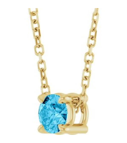 88436 Necklace Set 14K Yellow Round Natural Aquamarine 4 Mm 16-18 In Polished Natural Aquamarine Solitaire Slide Necklace