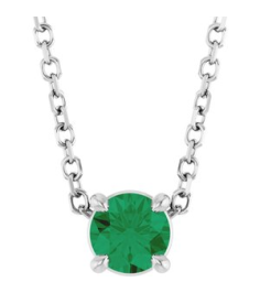 88436 Necklace Set Sterling Silver Round Natural Emerald 4 Mm 16-18 In Polished Natural Emerald Solitaire Slide Necklace