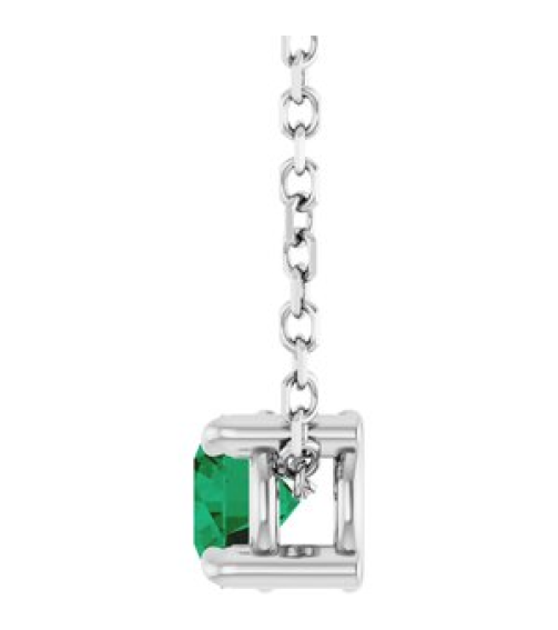 88436 Necklace Set Sterling Silver Round Natural Emerald 4 Mm 16-18 In Polished Natural Emerald Solitaire Slide Necklace