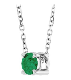 88436 Necklace Set Sterling Silver Round Natural Emerald 4 Mm 16-18 In Polished Natural Emerald Solitaire Slide Necklace