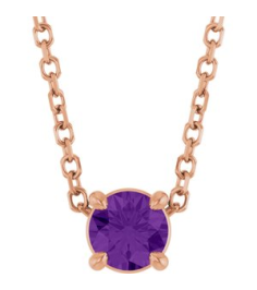 88436 Necklace Set 14K Rose Round Natural Amethyst 4 Mm 16-18 In Polished Natural Amethyst Solitaire Slide Necklace
