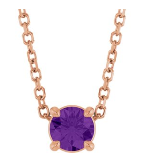 88436 Necklace Set 14K Rose Round Natural Amethyst 4 Mm 16-18 In Polished Natural Amethyst Solitaire Slide Necklace