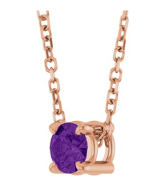 88436 Necklace Set 14K Rose Round Natural Amethyst 4 Mm 16-18 In Polished Natural Amethyst Solitaire Slide Necklace
