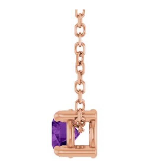 88436 Necklace Set 14K Rose Round Natural Amethyst 4 Mm 16-18 In Polished Natural Amethyst Solitaire Slide Necklace